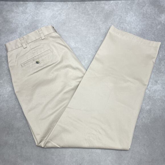 Jos. A. Bank Traveler's Pants 38W x 29L (Fits 36W/28.5L) Khaki Cotton Flat Front - Picture 3 of 6